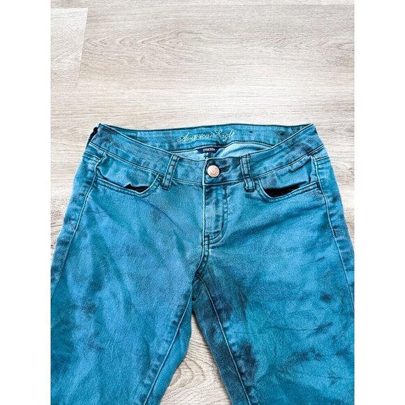 American Eagle Teal Tie Dye Womens Jeans Skinny Jegging 4 Green - Picture 3 of 4